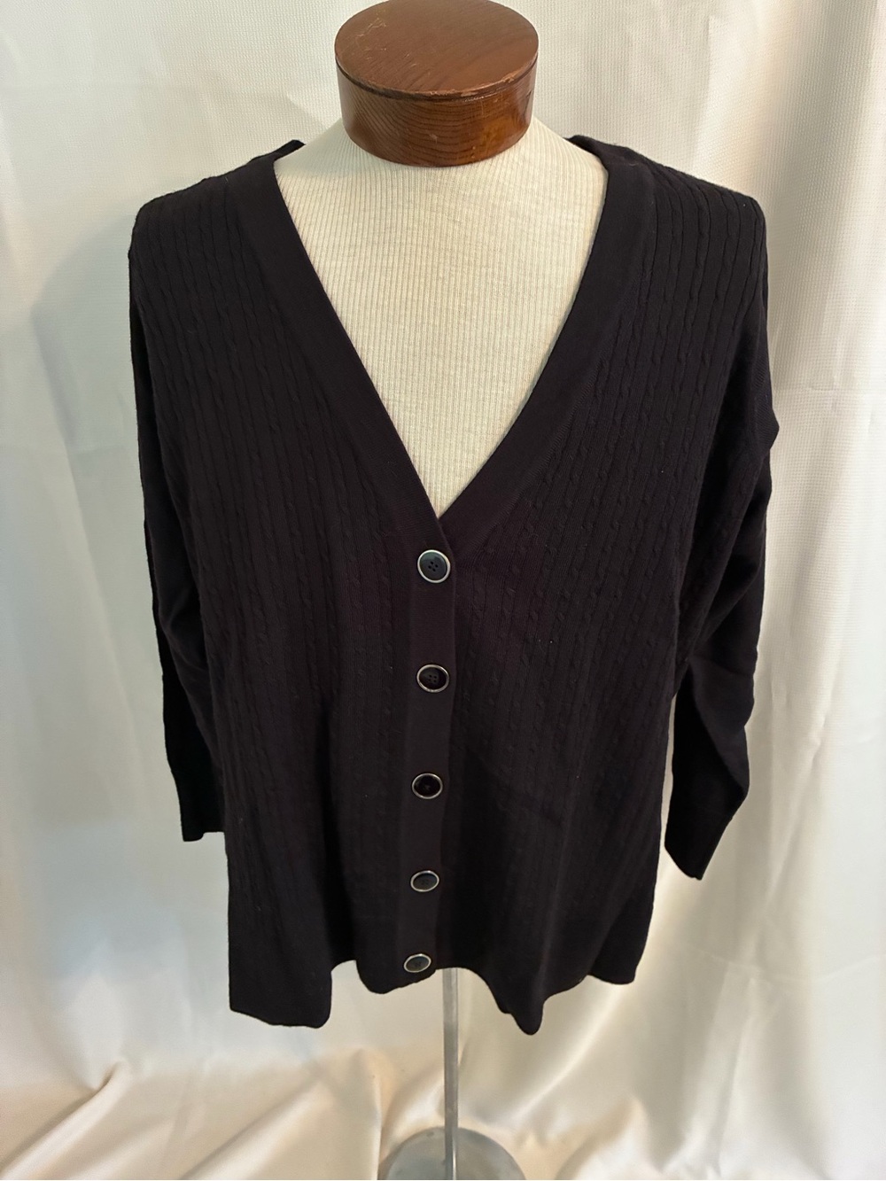 Dialogue Essentials 100% Merino Wool Cable Knit Button Front Cardigan 2X